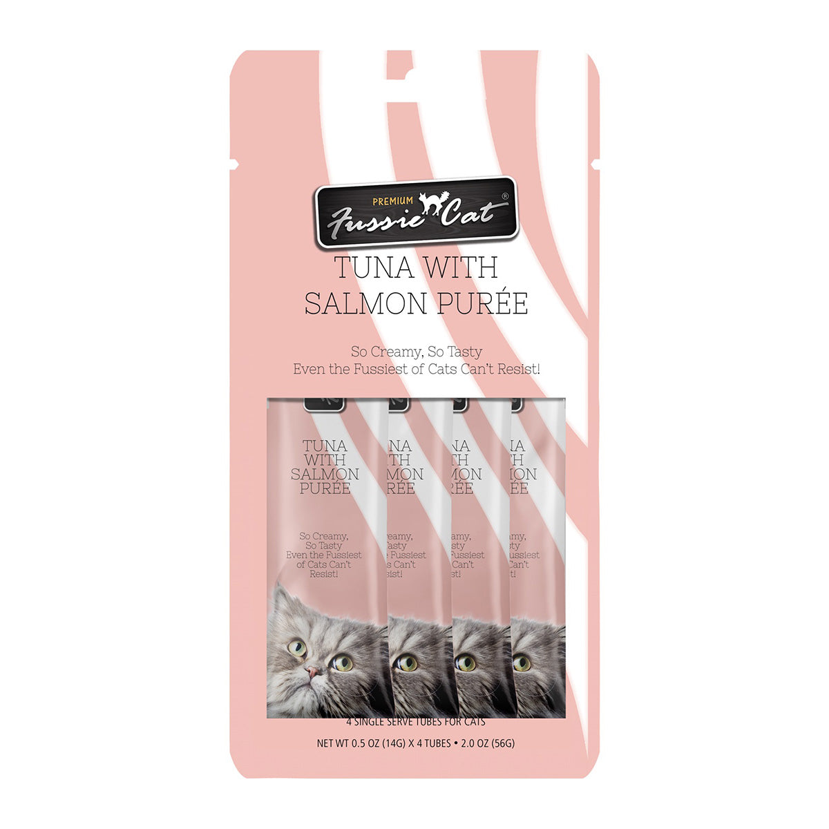 FUSSIE CAT TUNA WITH SALMON PURÉE 4pk 0.5oz Single Serve Tubes