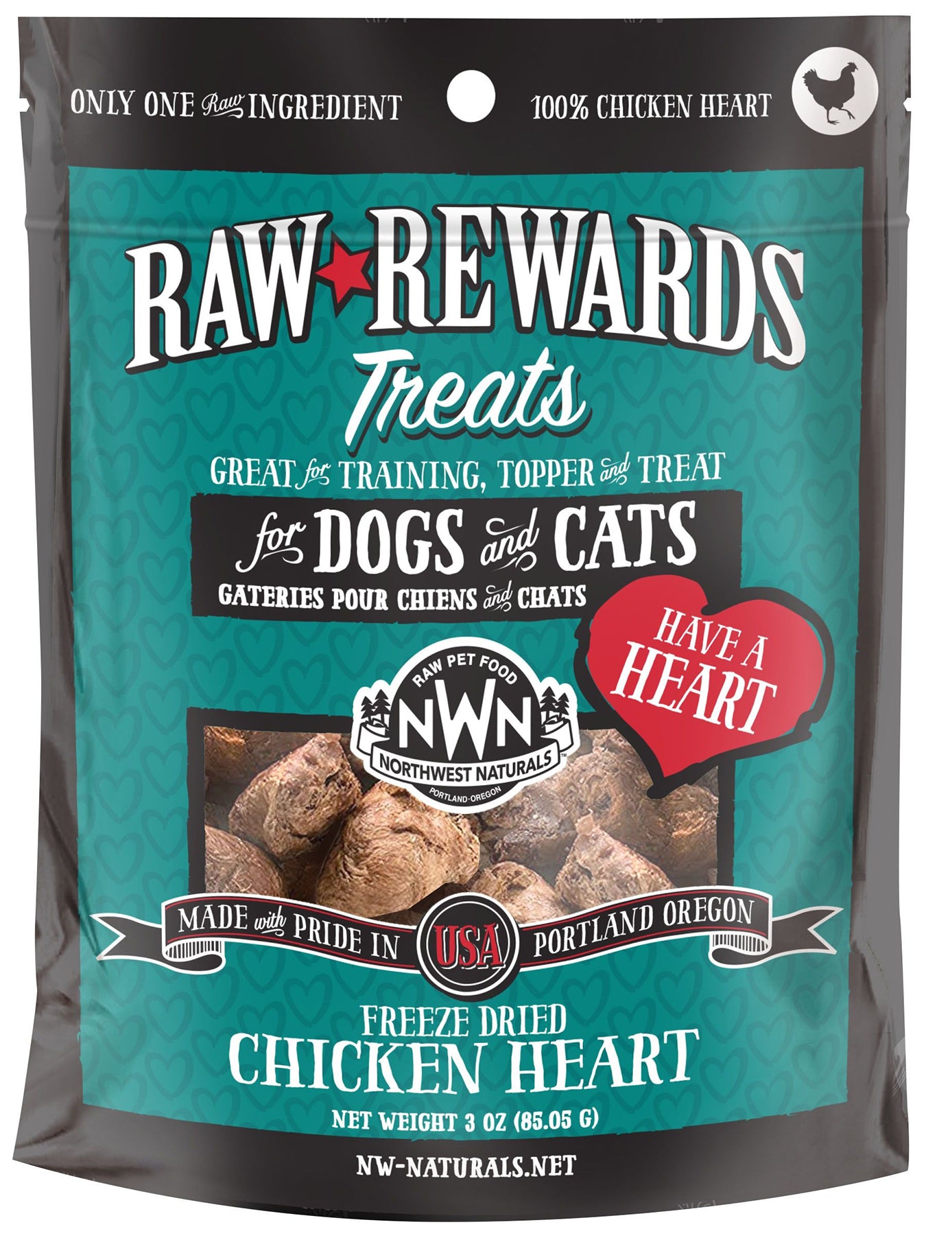 NORTHWEST 3 OZ DOG CAT FREEZE DRIED CHICKEN HEART TREAT