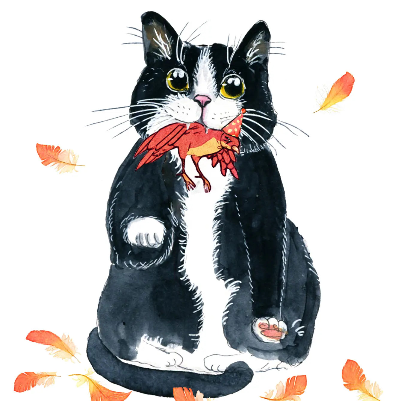 Birdie Birthday Cat - Greeting Card