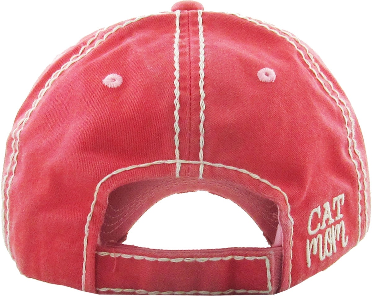 Cat Mom Washed Vintage Ballcap HOT PINK