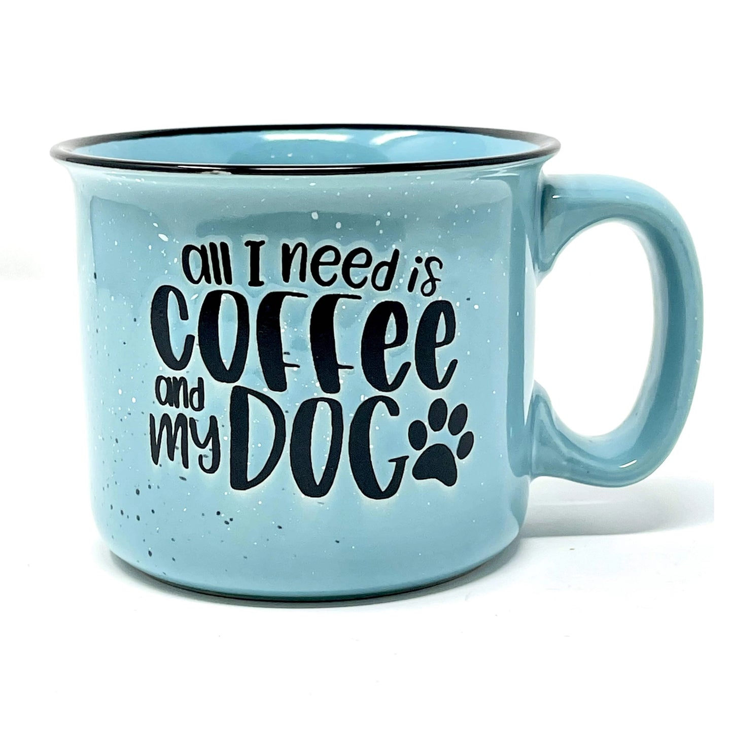 Coffee & Dogs Ceramic Camper Mug 15oz Teal