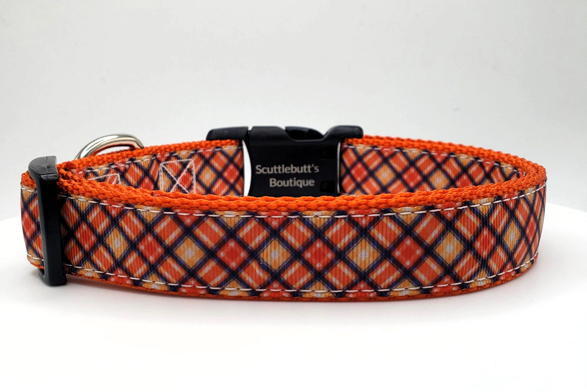 Orange Plaid Dog Collar 1"