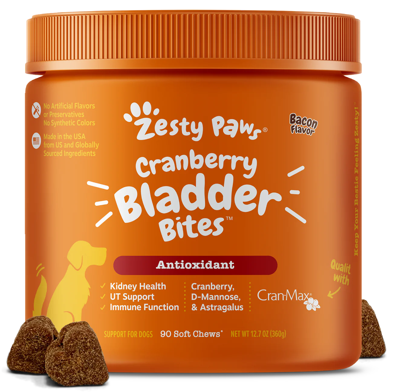 Zesty Paws Cranberry Bladder Bites Urinary Tract (UT) Support 90ct Bacon