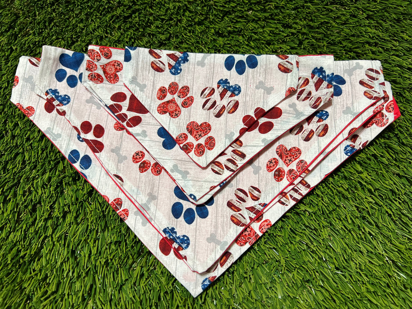 "Red, White, & Blue Paws" Handmade Bandana (Over the Collar)