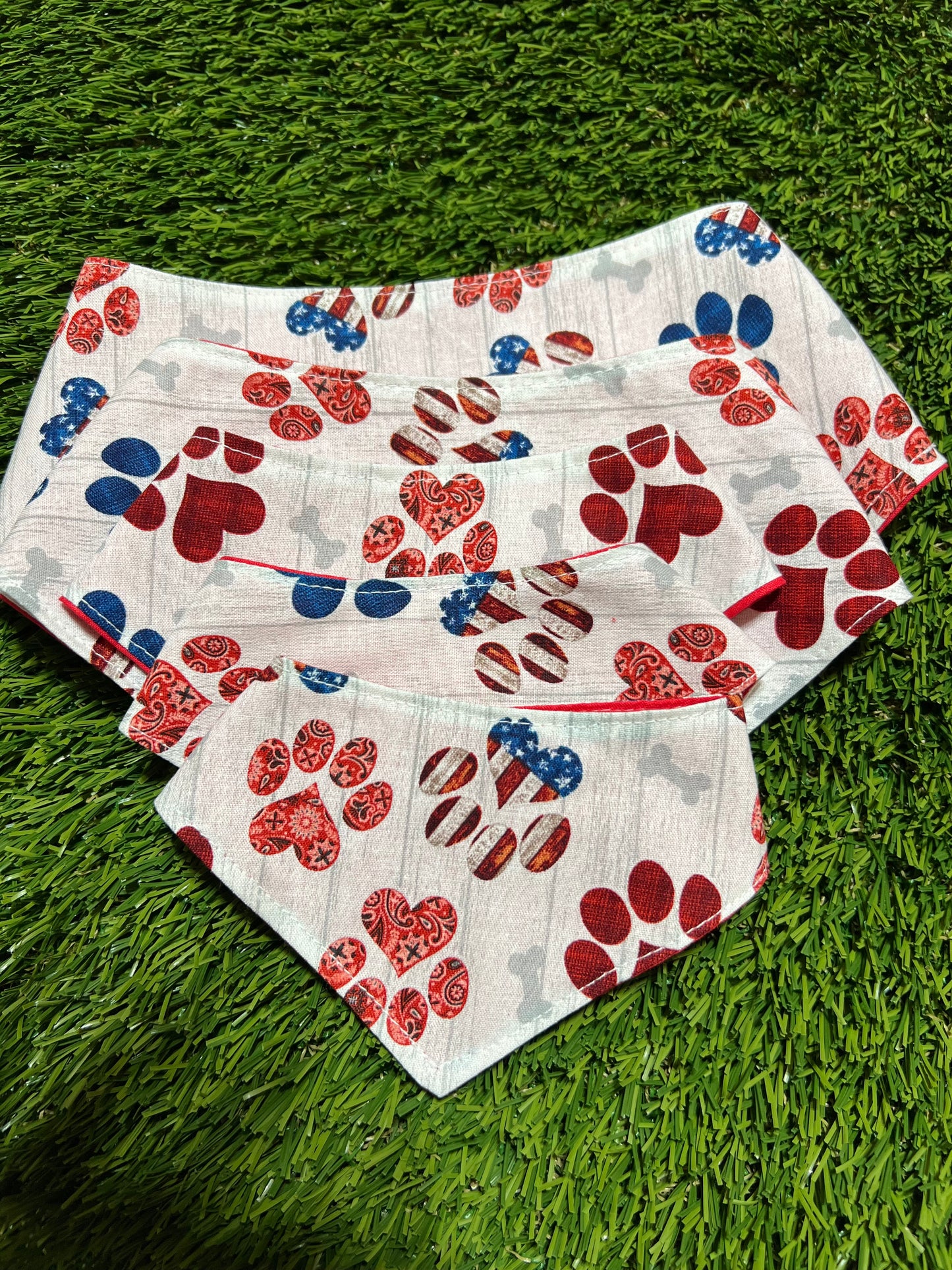 "Red, White & Blue Paws" Handmade Bandana (Snap)