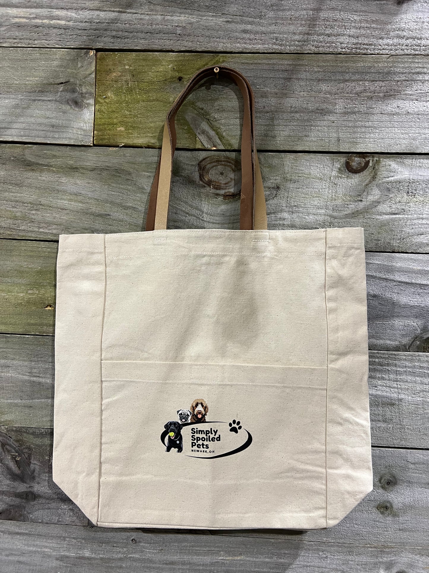 Canvas Tote Bag with Faux Leather Straps (Simply Spoiled Pets LOGO)