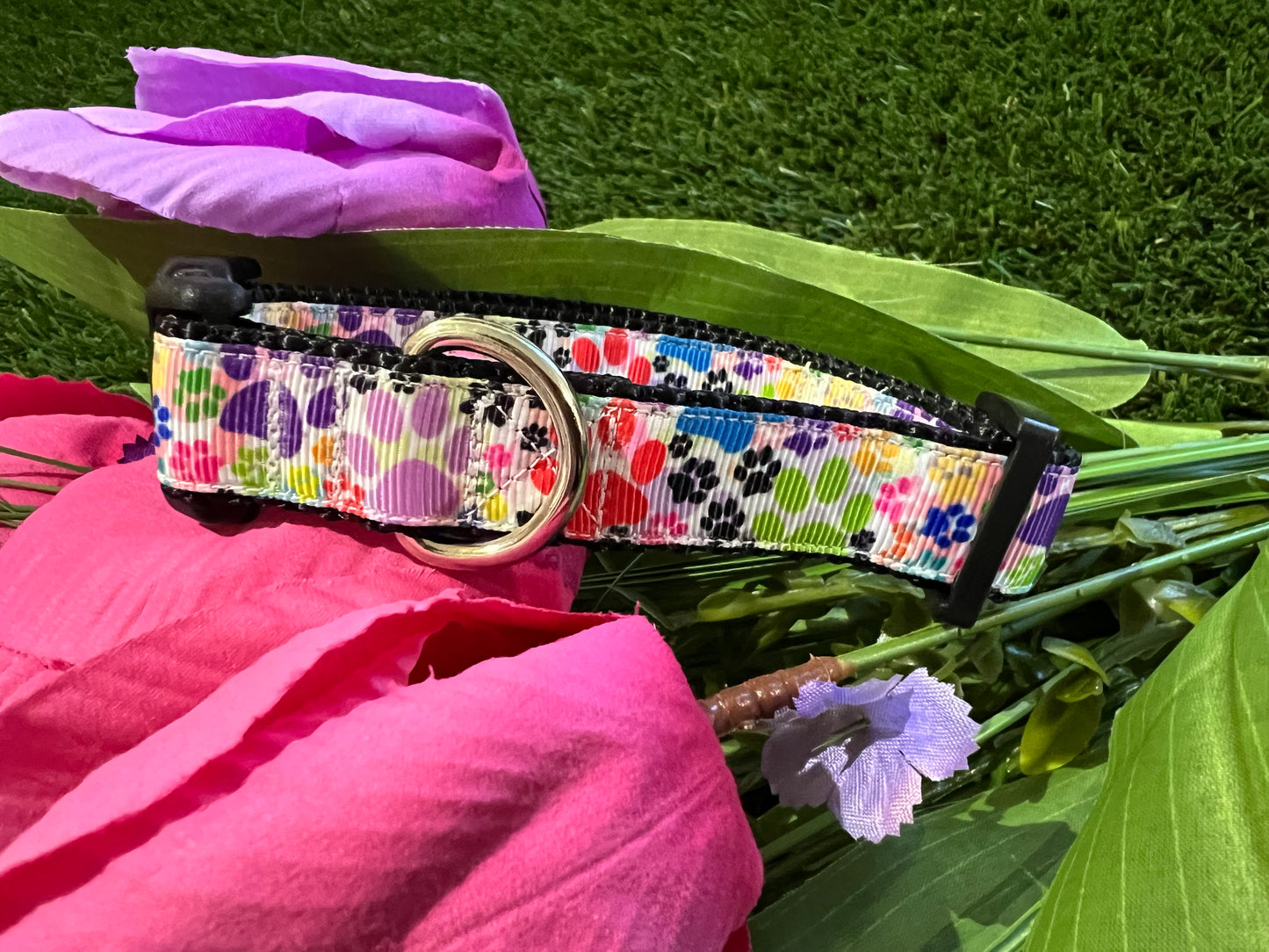 Trendies Multi Color Paw Print Dog Collar
