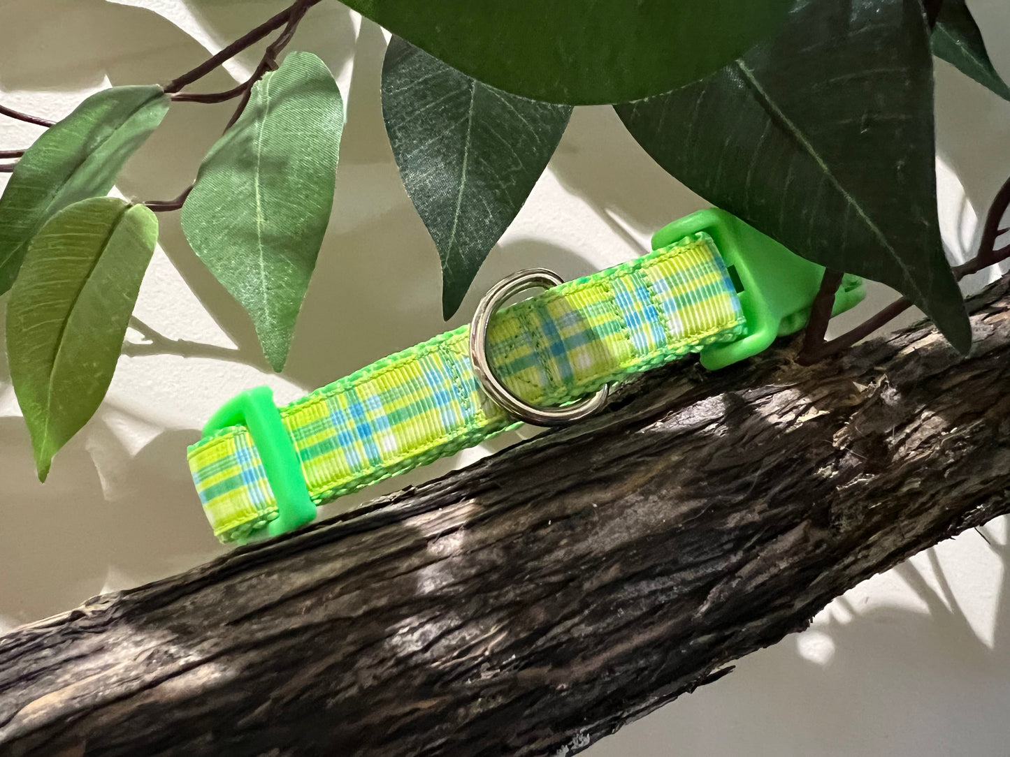 Trendies Green Yellow Plaid Dog Collar