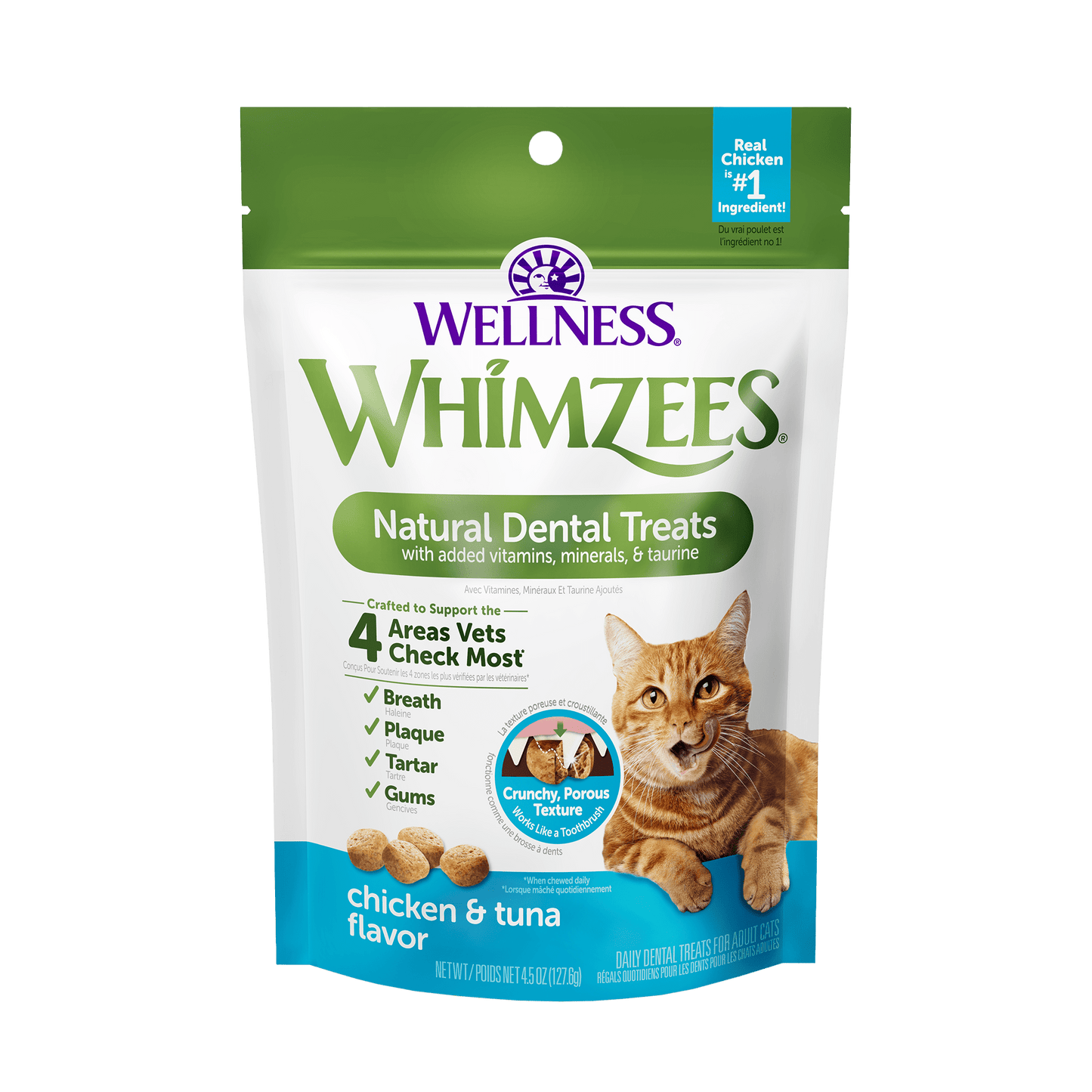 WHIMZEES NATURAL CAT DENTAL TREATS, CHICKEN & TUNA FLAVOR 2oz