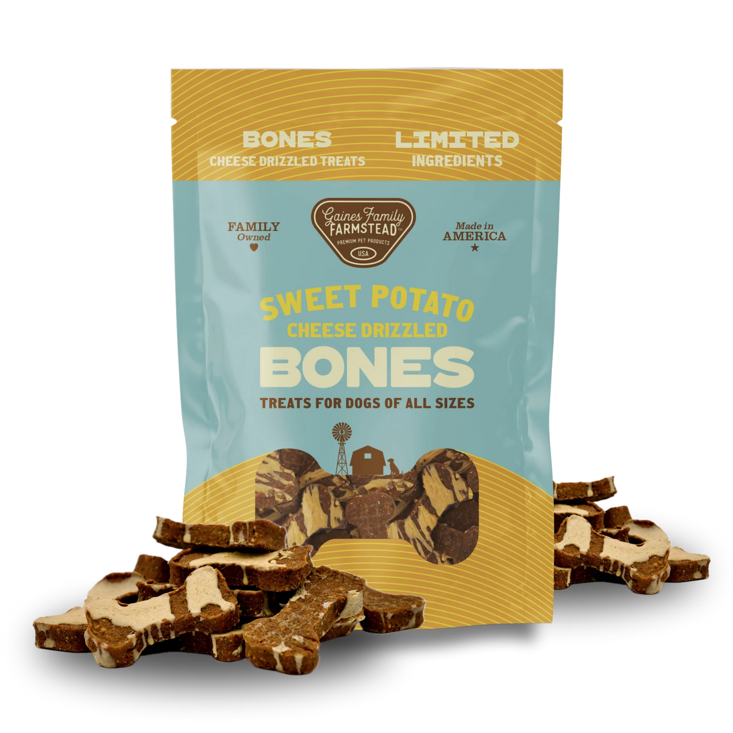 Cheese Drizzled Sweet Potato Bones