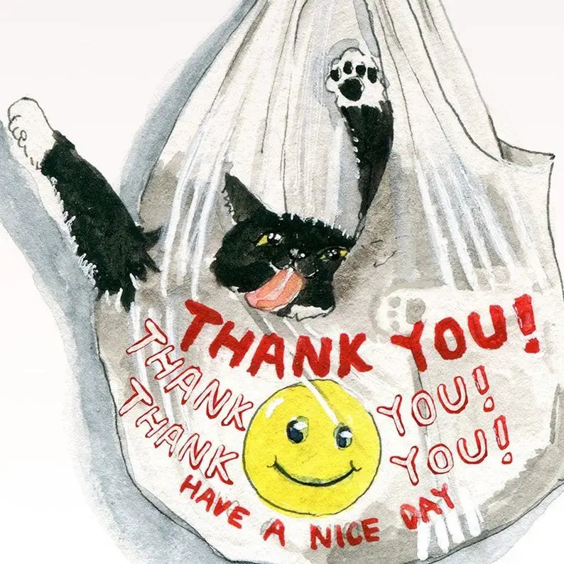 Thank You Bag Cat - Greeting Card