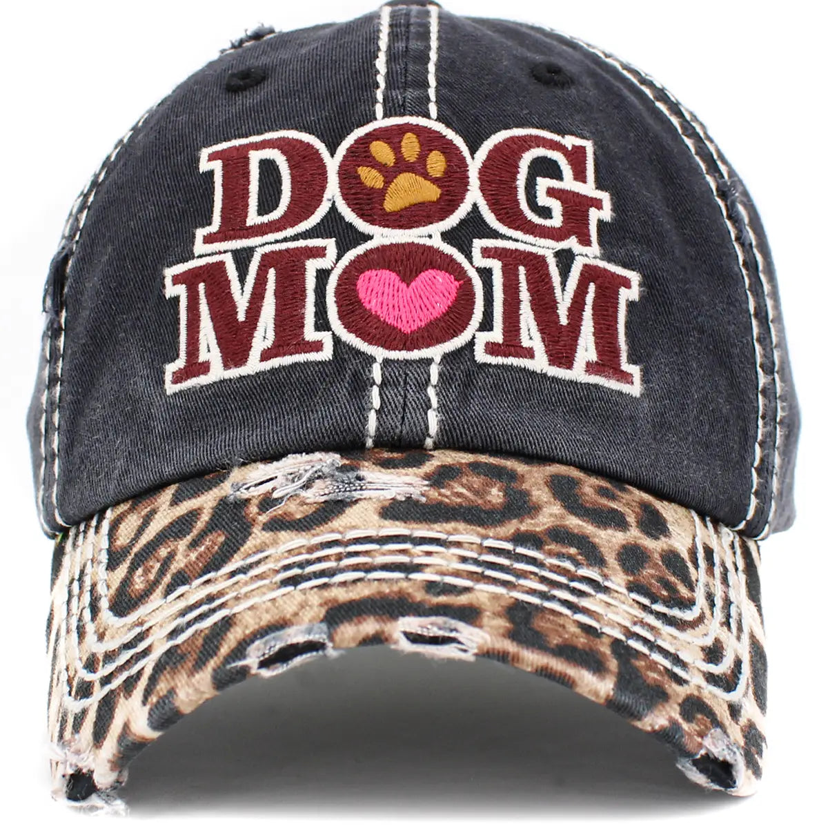 Dog Mom Leopard Washed Vintage Ballcap