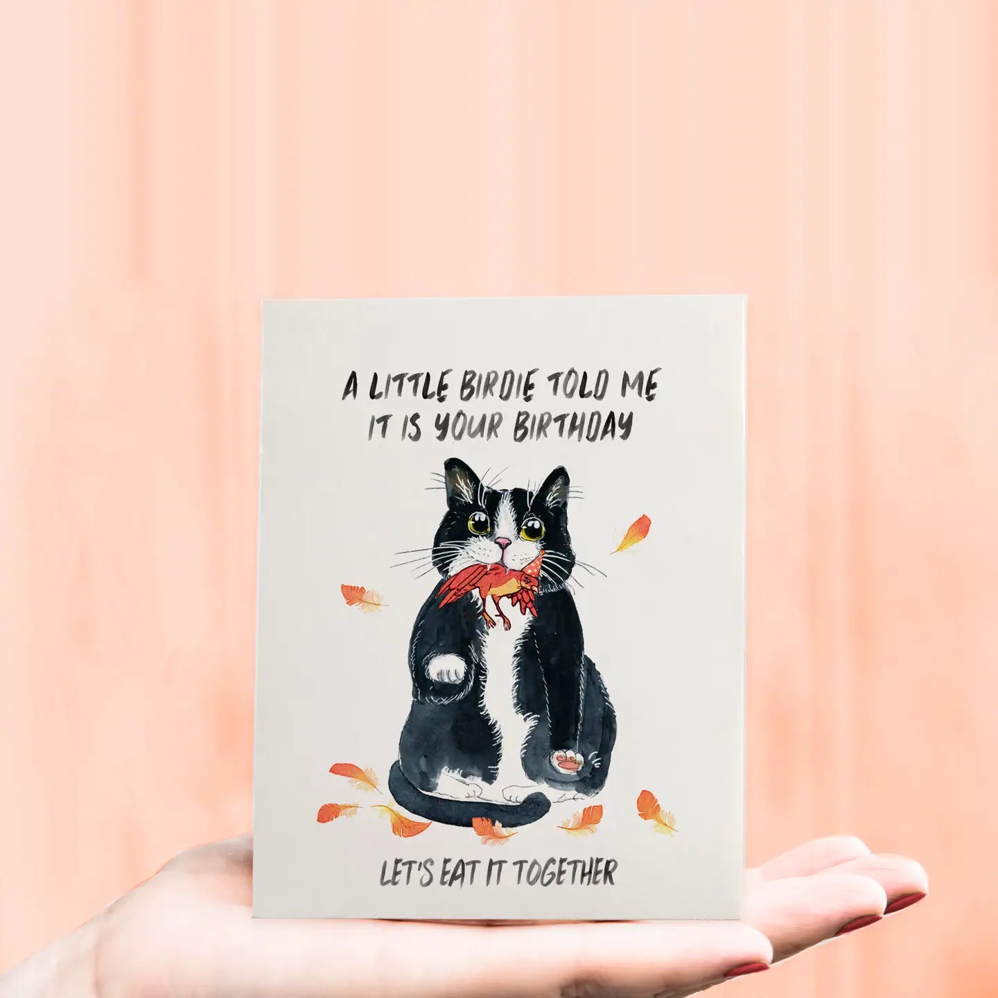 Birdie Birthday Cat - Greeting Card