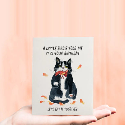 Birdie Birthday Cat - Greeting Card
