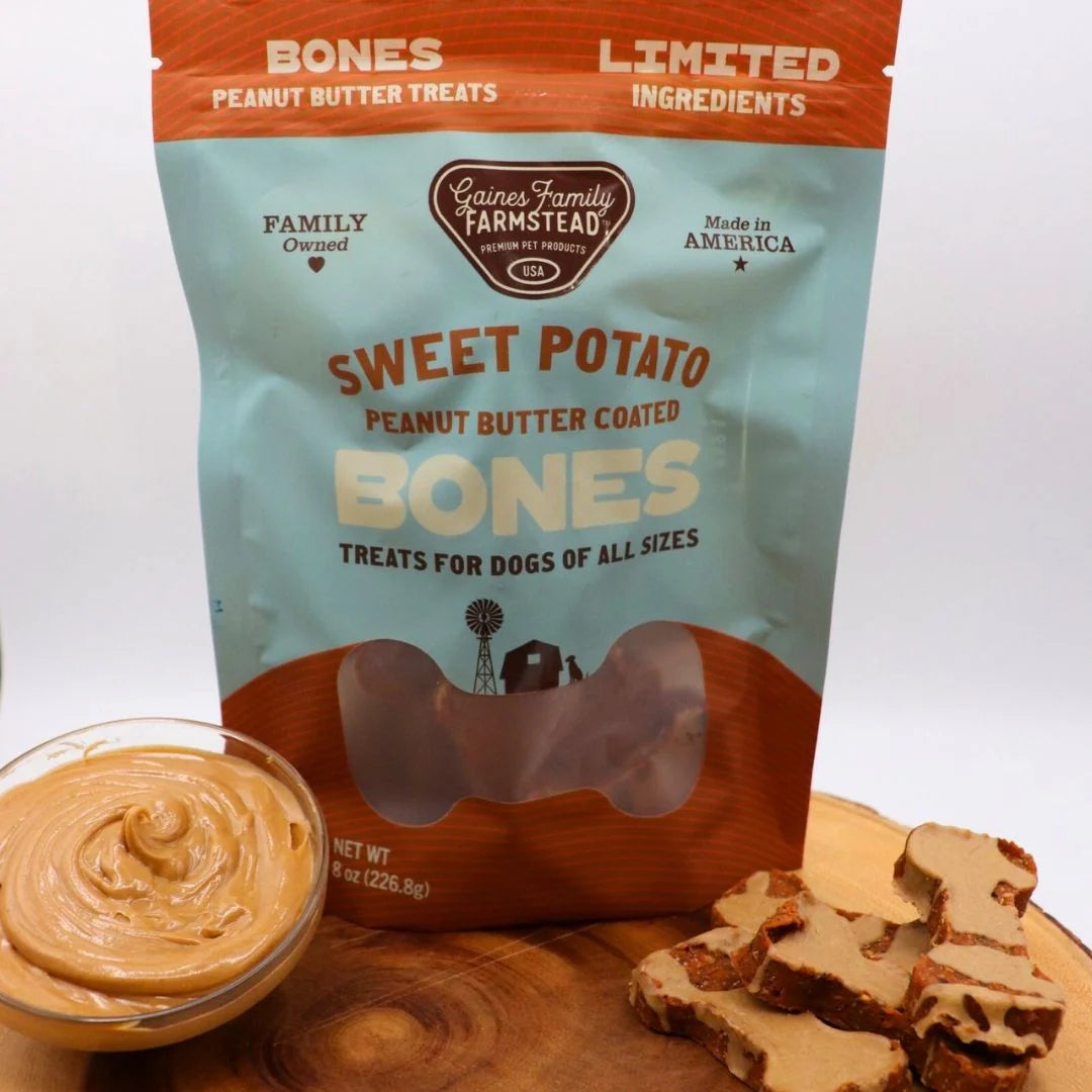 Peanut Butter Drizzled Sweet Potato Bones