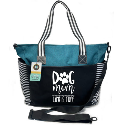 Dog Mom Tote Bag Teal with Stripes LouLou