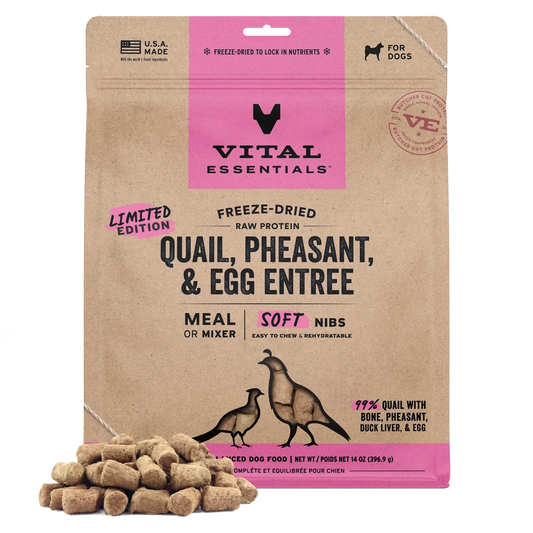 Soft Nibs Freeze Dried Mixer for Dogs QUAIL, PHEASANT & EGG 14oz -Limited Edition