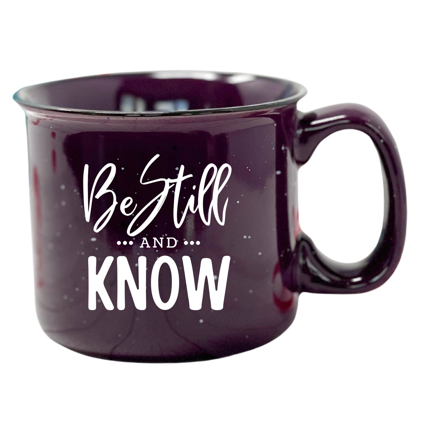 Be Still & Know Ceramic Camper Mug 15oz Plum