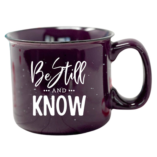 Be Still & Know Ceramic Camper Mug 15oz Plum