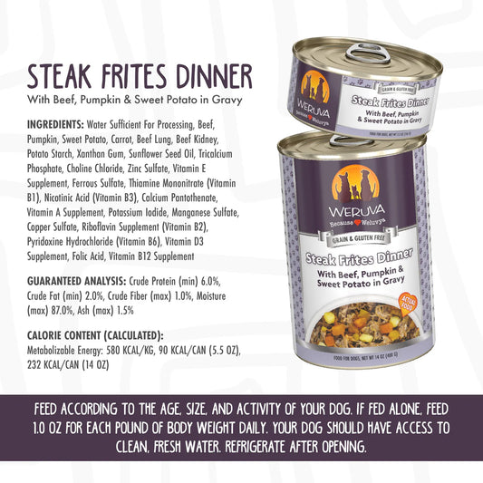 Steak Frites Dinner with Beef, Pumpkin & Sweet Potato in Gravy