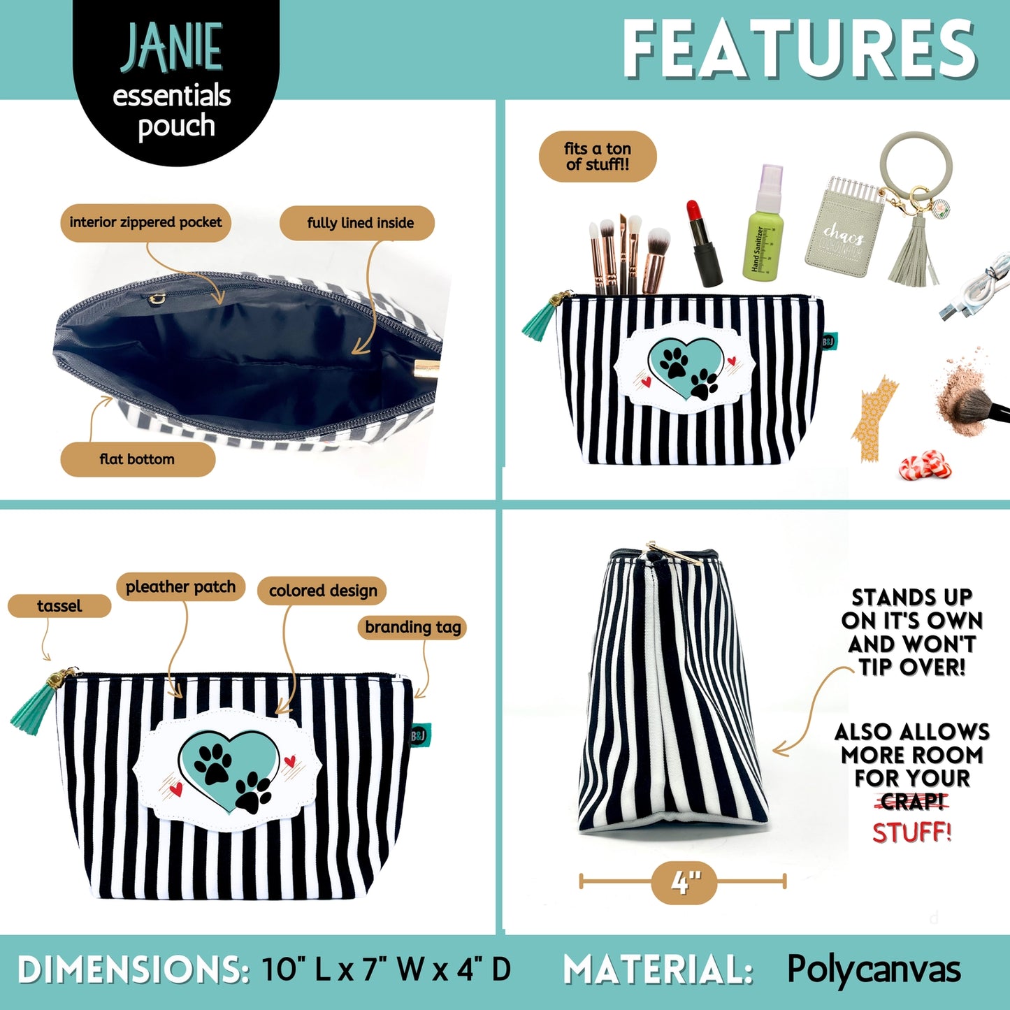 Dog Mom Striped & Paws Janie Pouch