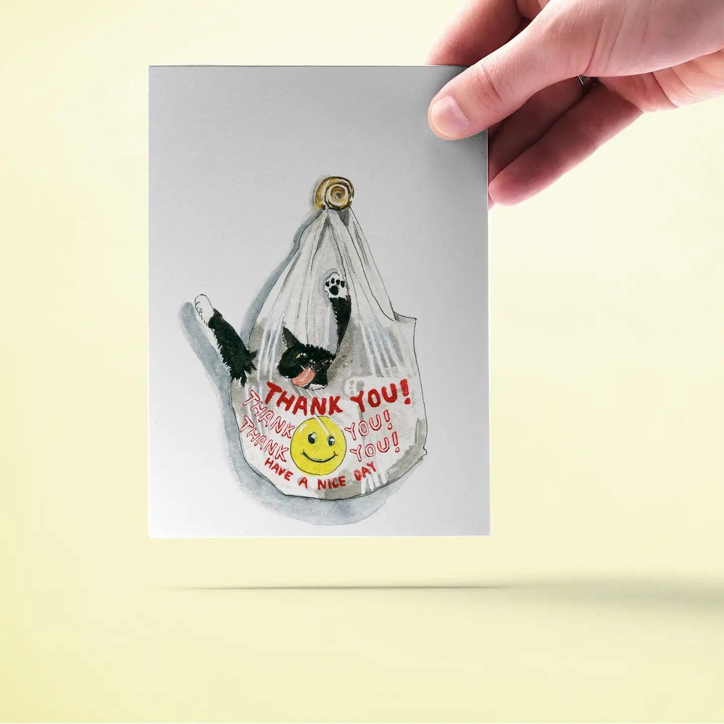 Thank You Bag Cat - Greeting Card