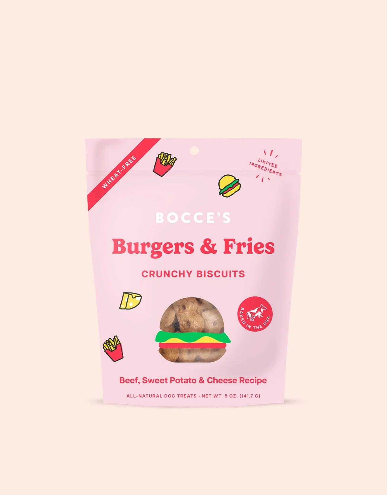 Bocce's Bakery Burger & Fries Biscuits Dog Treats 6oz