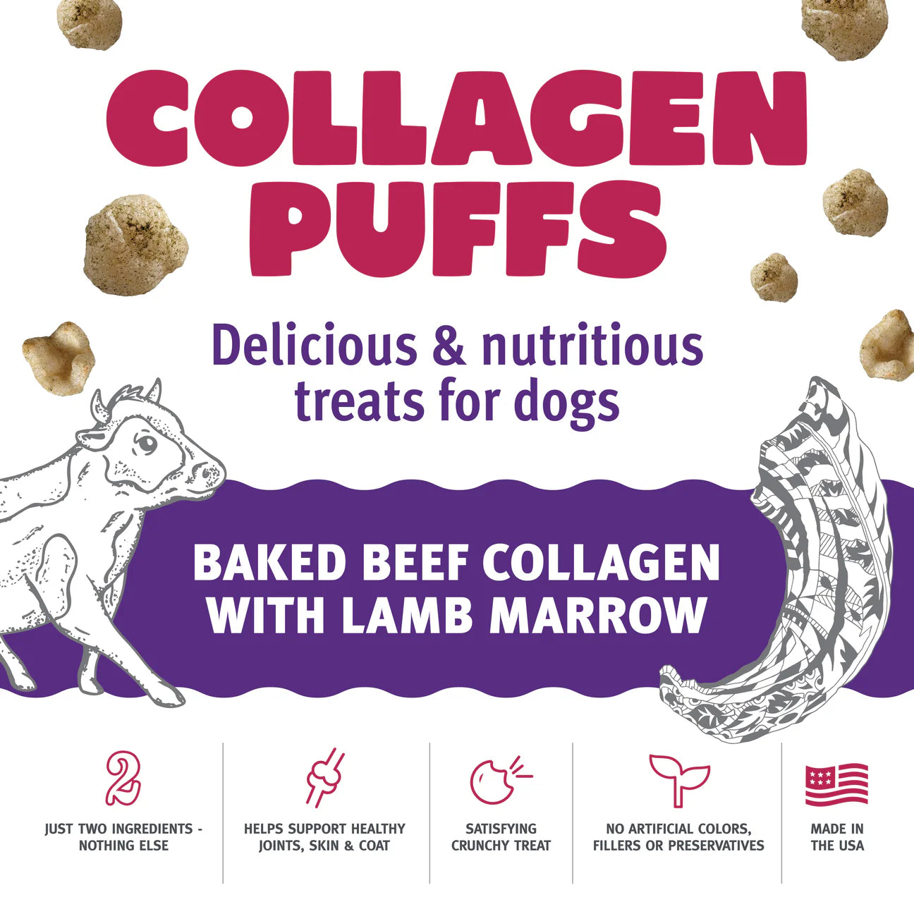 Beef Collagen Puffs with Marrow Treats for Dogs - 2.5oz