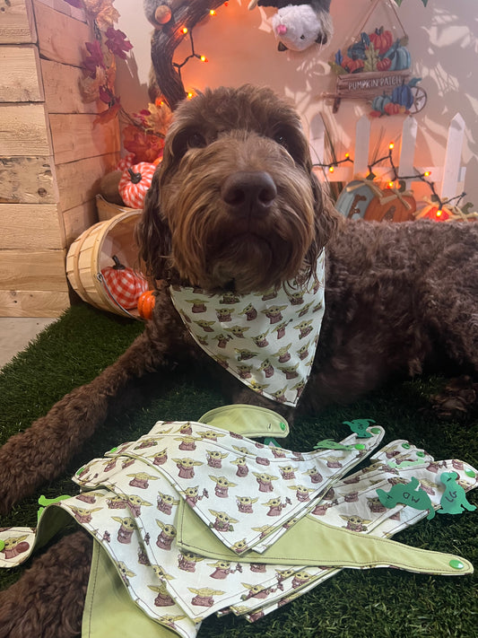 "YODA"  Handmade Bandana (Reversible - Snap)