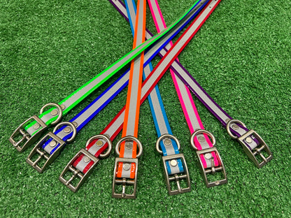 Amish Handmade Reflective BioThane Collar 5/8" X 18"