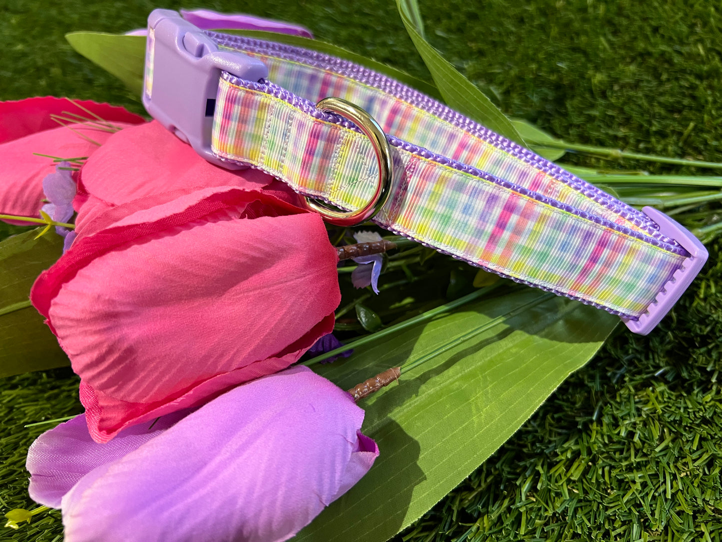 Trendies Purple Pastel Plaid Dog Collar