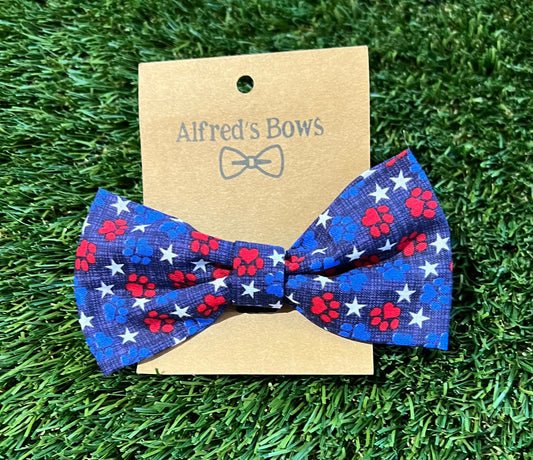 Alfred's Bows Red White Blue Paws & Stars Medium Bow