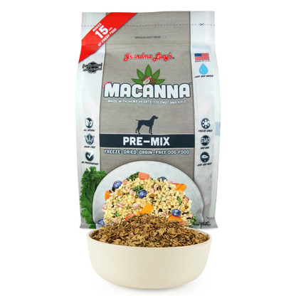 Macanna Pre-Mix Freeze Dried Dog Food (Just Add Meat-Makes 15 lbs of Food)