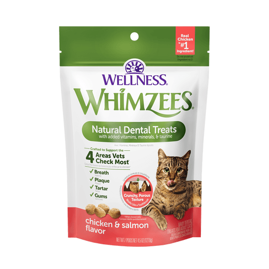 WHIMZEES NATURAL CAT DENTAL TREATS, CHICKEN & SALMON FLAVOR 2oz