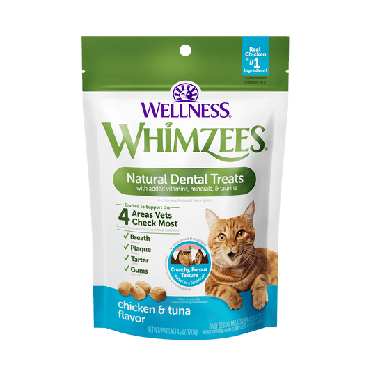 WHIMZEES NATURAL CAT DENTAL TREATS, CHICKEN & TUNA FLAVOR 2oz