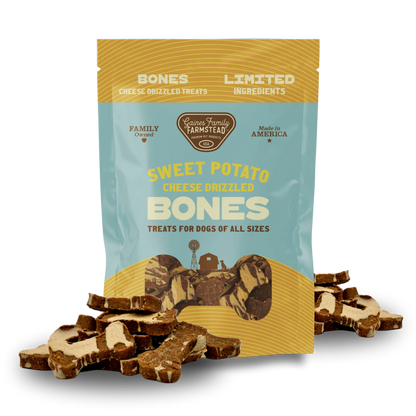 Cheese Drizzled Sweet Potato Bones