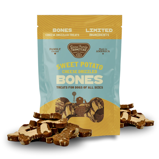 Cheese Drizzled Sweet Potato Bones