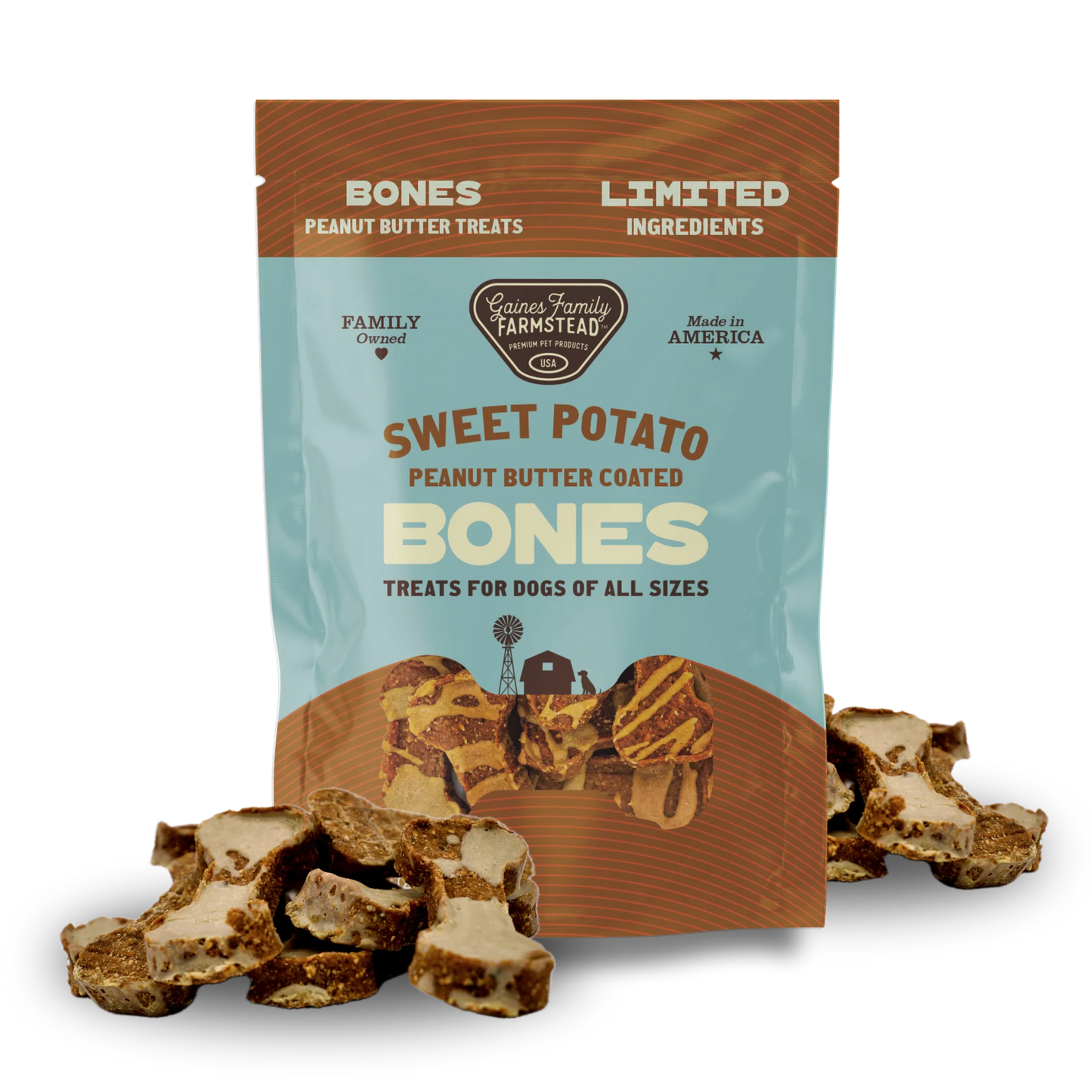 Peanut Butter Drizzled Sweet Potato Bones
