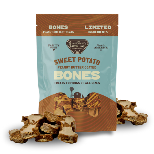 Peanut Butter Drizzled Sweet Potato Bones