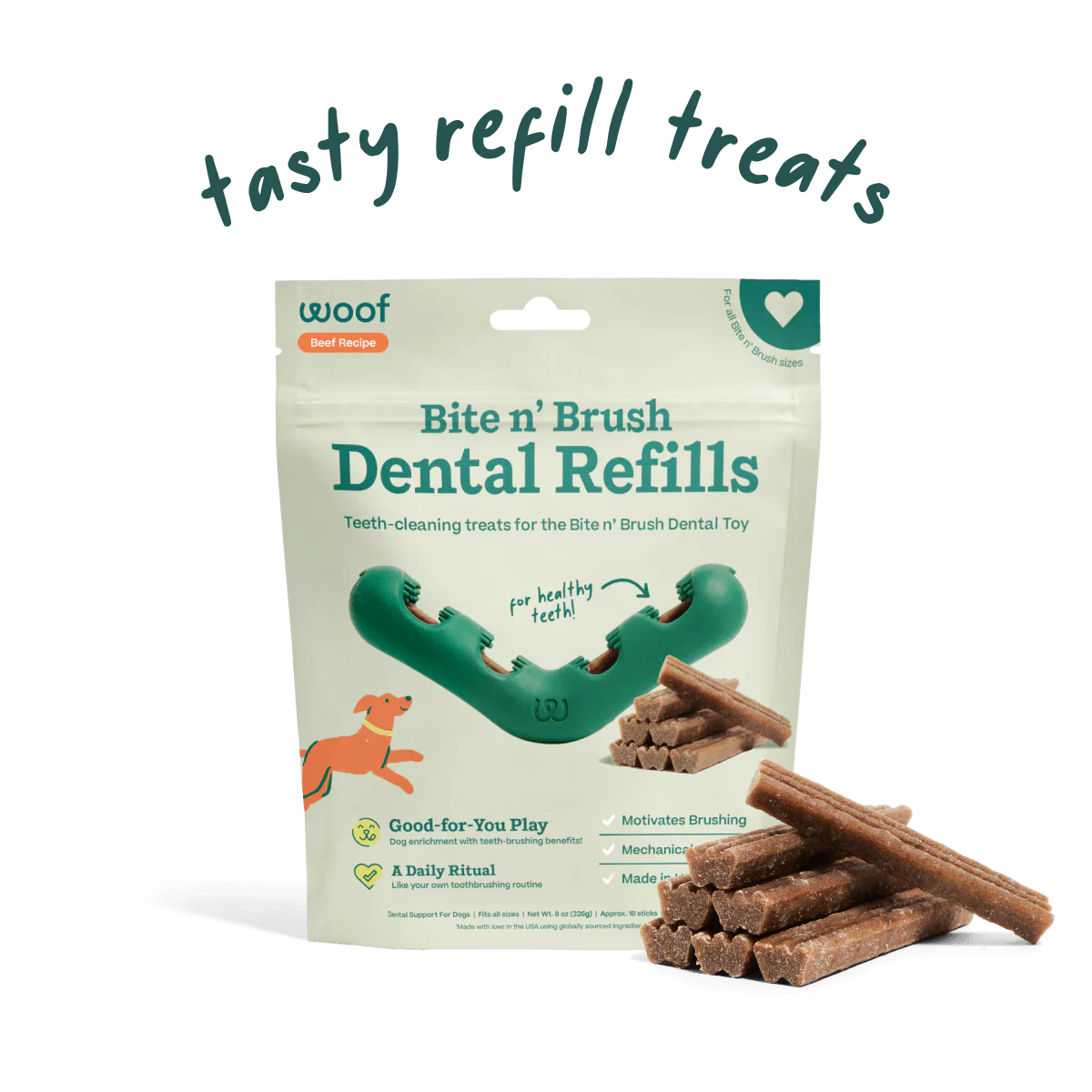 Woof Bite N' Brush Dental Refills - BEEF