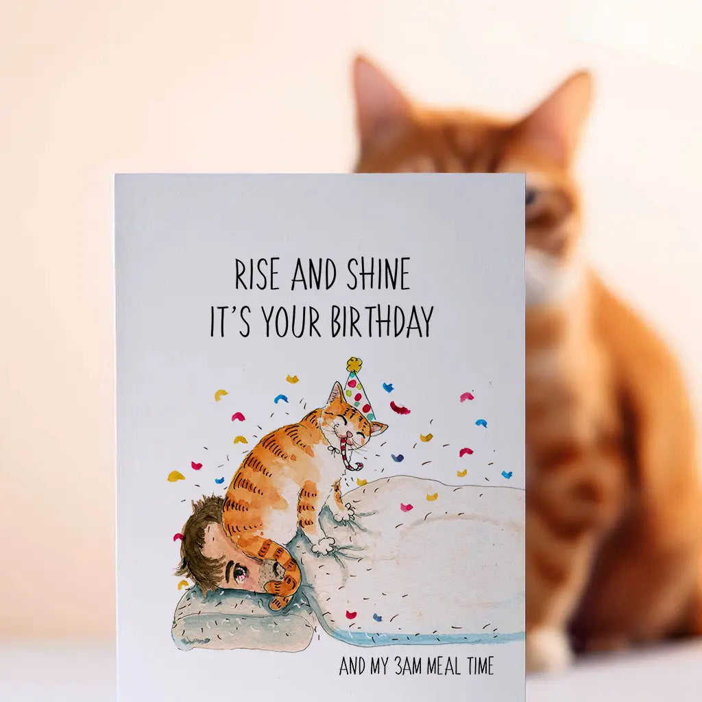 Rise and Shine Naughty Cat (DAD)- Greeting Card