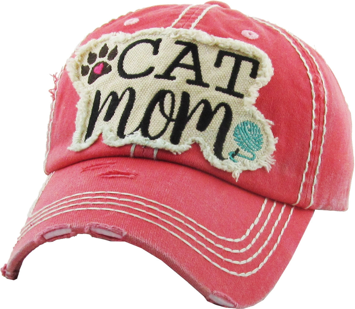 Cat Mom Washed Vintage Ballcap HOT PINK