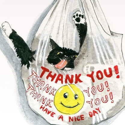Thank You Bag Cat - Greeting Card
