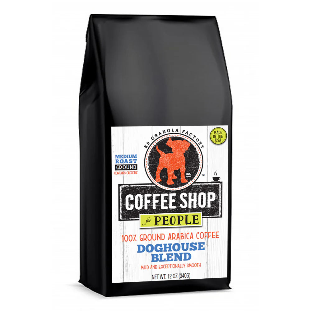 K9 GRANOLA FACTORY Coffee Shop Doghouse Blend Tipper's Signature Roast - 100% Ground Arabica Coffee for people 12oz