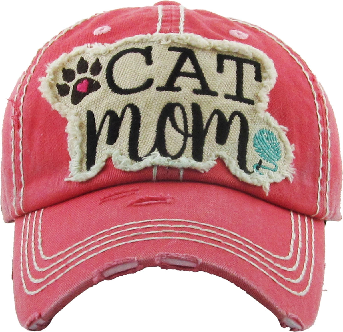 Cat Mom Washed Vintage Ballcap HOT PINK