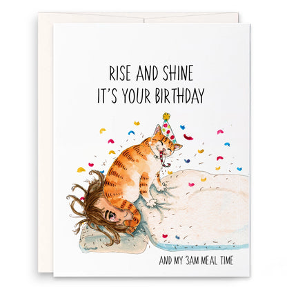 Rise and Shine Naughty Cat (MOM)- Greeting Card