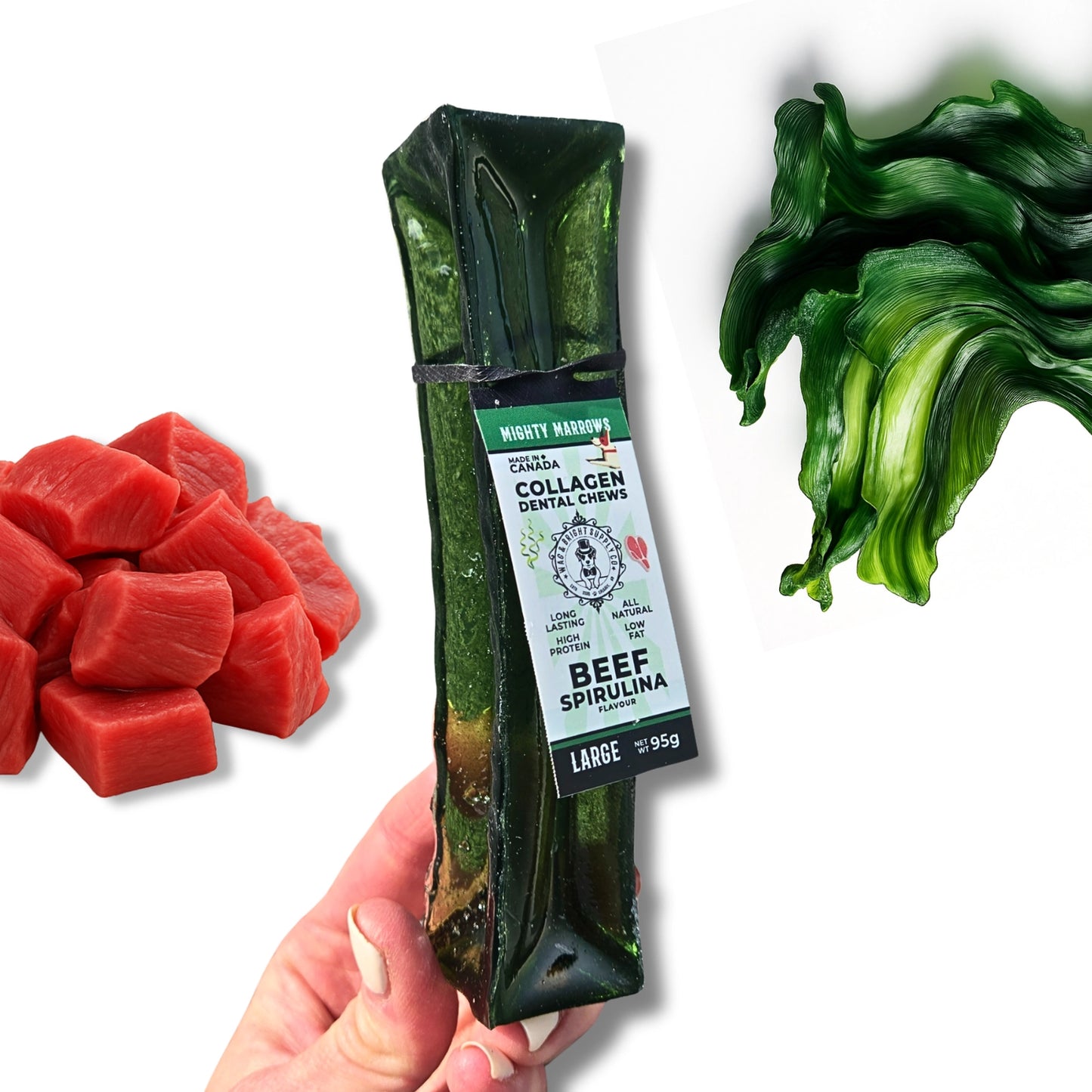 Mighty Marrows Collagen Dental Chew- Spirulina Beef