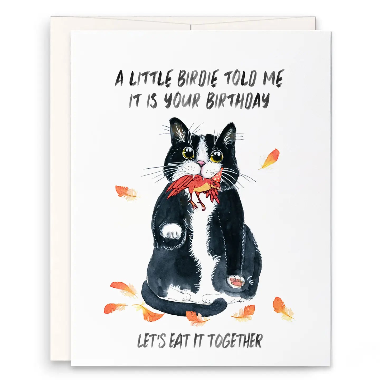 Birdie Birthday Cat - Greeting Card