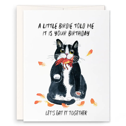 Birdie Birthday Cat - Greeting Card