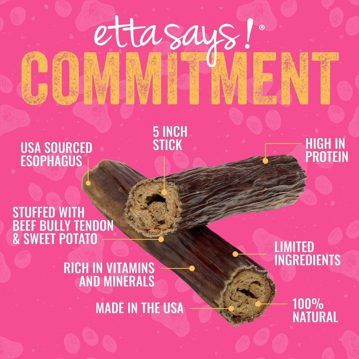 Etta Says! Esophanormous Dog Chew 5" (Grain Free Beef Bully & Sweet Potato Stuffed Esophagus)